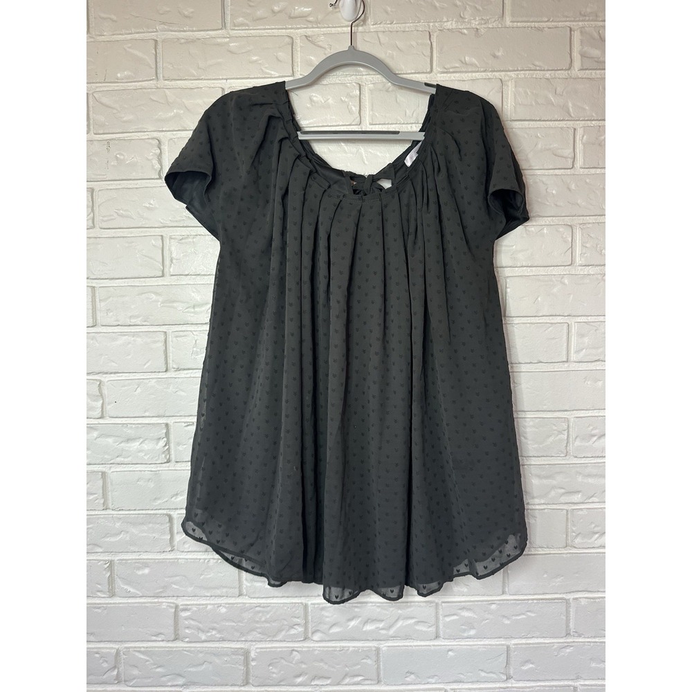 Lauren Conrad Women's Plus 4X Dark Chiffon Swiss Dot Tie Back Flutter Sleeve Top